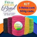 Fio de Malha Brasil - Kit 5 Rolos de 500g Cada - Cores Variadas - Crochê Residual Bolsa Tapete Promoção Lycra Algodão fl