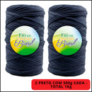 Kit Fio de Malha Brasil 2 Rolos com 500g Cada - Cores Básicas/Neutras - Preto, Branco e Azul Marinho - Crochê Residual