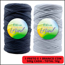 Kit Fio de Malha Brasil 2 Rolos com 500g Cada - Cores Básicas/Neutras - Preto, Branco e Azul Marinho - Crochê Residual
