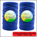 Kit Fio de Malha Brasil 2 Rolos com 500g Cada - Cores Básicas/Neutras - Preto, Branco e Azul Marinho - Crochê Residual