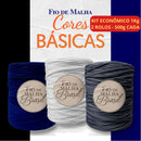 Kit Fio de Malha Brasil 2 Rolos com 500g Cada - Cores Básicas/Neutras - Preto, Branco e Azul Marinho - Crochê Residual