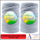 Kit Fio de Malha Brasil 2 Rolos com 500g Cada - Cores Básicas/Neutras - Preto, Branco e Azul Marinho - Crochê Residual
