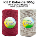 [KIT PAIXÃO] Fio de Malha Brasil 2 Rolos 500g [Bordô e Off White] - Crochê Artesanato Promoção A2