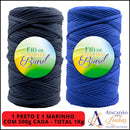 Kit 2 Rolos de 500g Fio de Malha Brasil - Cores Básicas - Preto, Branco e Azul Marinho - Crochê Fio Residual fl
