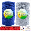 Kit 2 Rolos de 500g Fio de Malha Brasil - Cores Básicas - Preto, Branco e Azul Marinho - Crochê Fio Residual fl