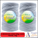 Kit 2 Rolos de 500g Fio de Malha Brasil - Cores Básicas - Preto, Branco e Azul Marinho - Crochê Fio Residual fl