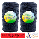 Kit 2 Rolos de 500g Fio de Malha Brasil - Cores Básicas - Preto, Branco e Azul Marinho - Crochê Fio Residual fl